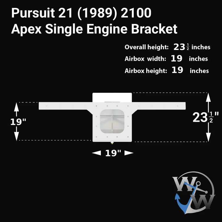 A white, marine engine bracket or transom platform, shown from a perspective angle. The text "WELDING WORLD INC" is visible on the side. The bracket features a recessed circular plate on the top and mounting holes along the front edge