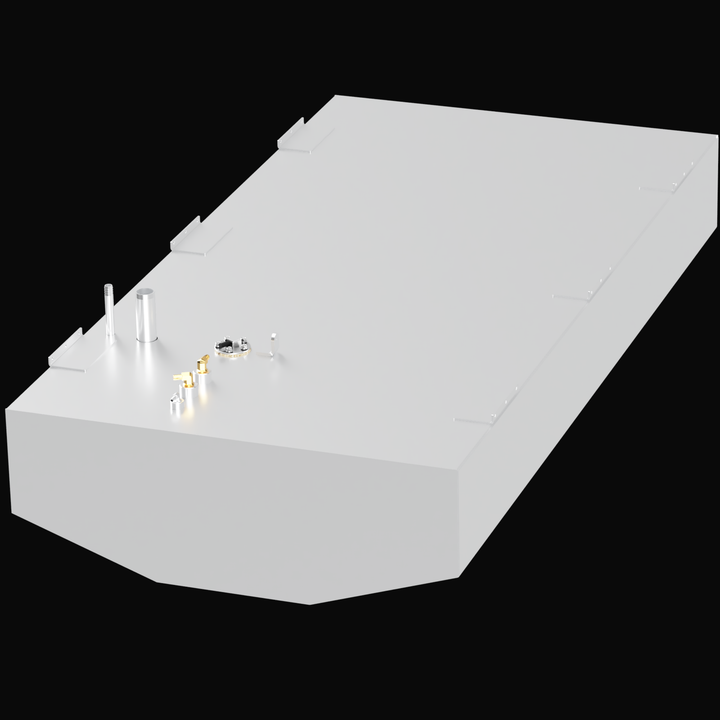"End profile view of Chaparral 290 114-gallon fuel tank showing V-bottom hull shape"