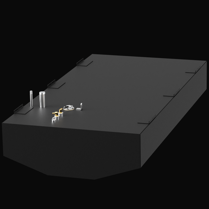 Chaparral 290 replacement fuel tank profile view with dimensions and deadrise angle shape.
