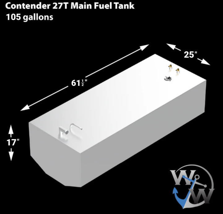 Contender 27t 105-gallon main fuel tank for commercial trucks, aluminum construction with primary mounting