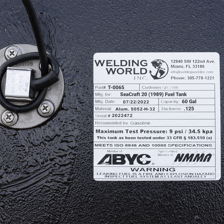 SeaCraft 20 (1989) 60 Gal Fuel Tank | OEM Replacement - Welding World, Inc.