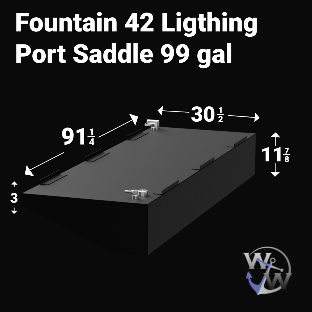 Fountain 42 with integrated lighting on the port side, designed to enhance visibility and style for nighttime boating and offshore fishing