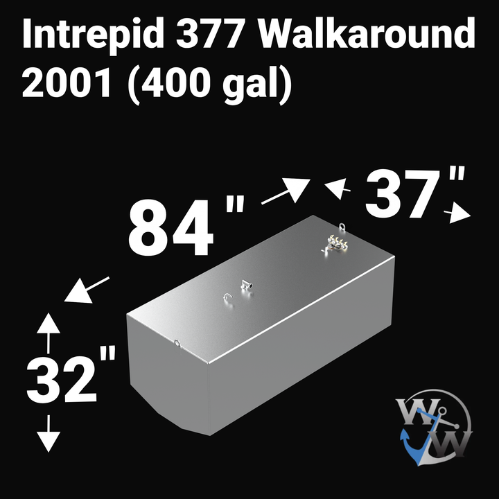 Intrepid 377 WA 2001 400 gal Aluminum Marine Fuel Tank — dimension diagram