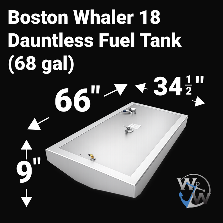 Boston Whaler 18 Dauntless 68 gal Aluminum Marine Fuel Tank — dimension diagram