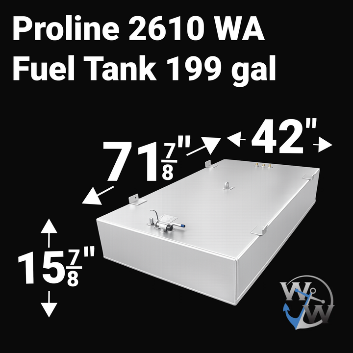 Proline 2610 WA 199 gal Aluminum Marine Fuel Tank — dimension diagram