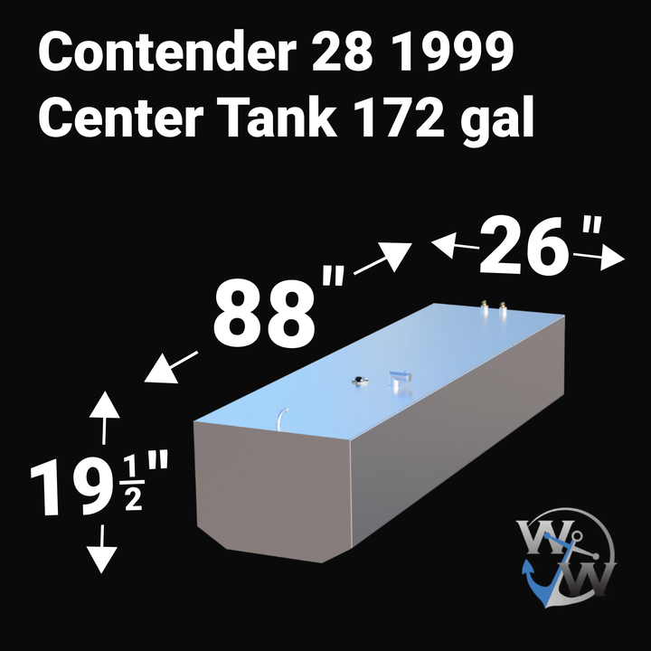 Contender 28 Fuel Tank Center (172 gal) Water (19 gal) PORT/STBD ( 28 gal ea.) | 1999 OEM Replacement - Welding World, Inc.