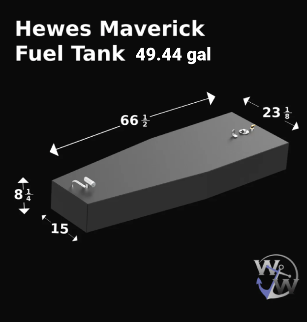 Hewes Maverick fuel tank with a 49.44-gallon capacity, designed for efficient fuel storage for inshore and offshore fishing adventures