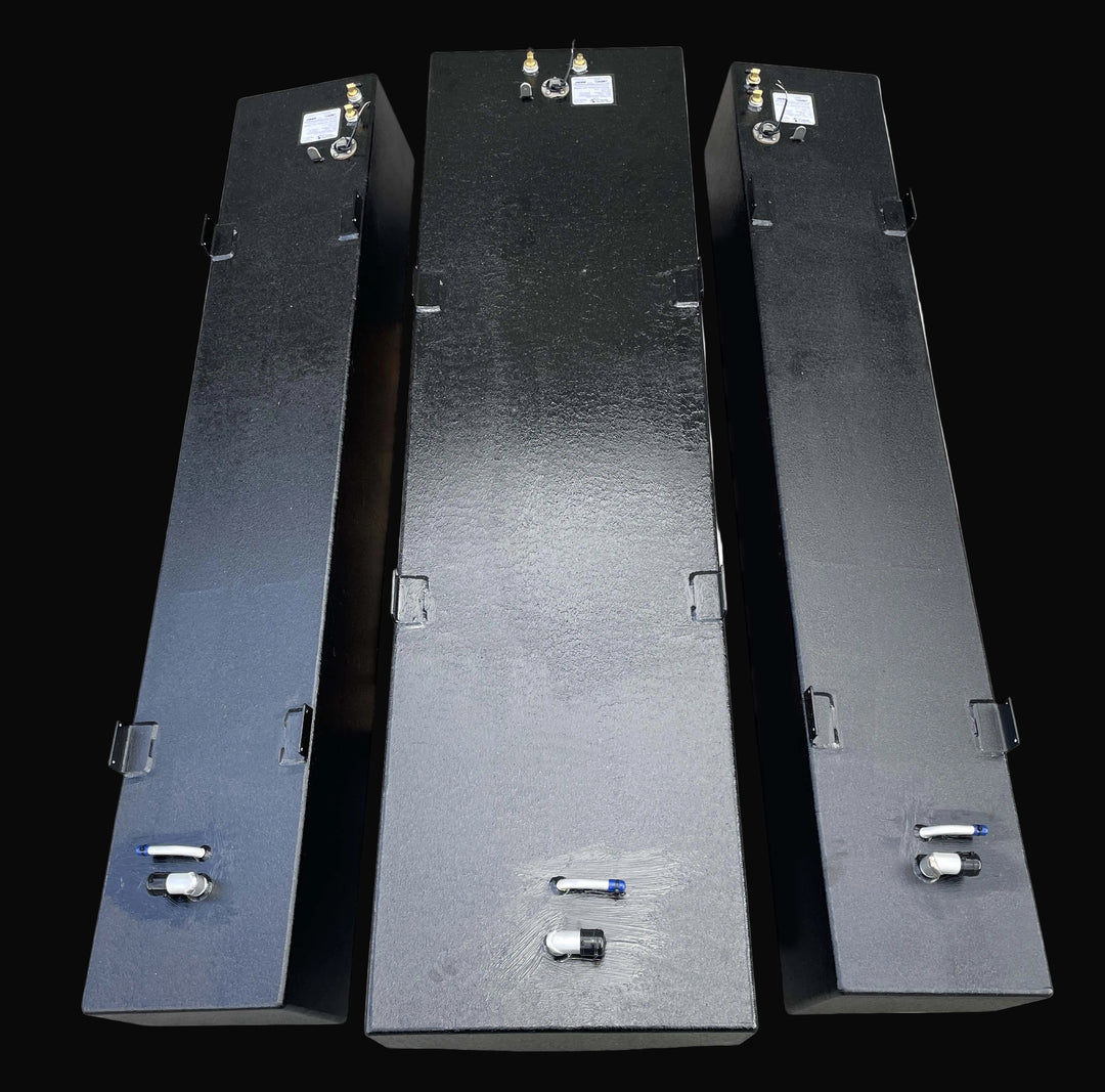 "Parker 25 Complete Fuel Tank Set - Top-Down View Showing Center Main and Saddle Tank Layouts"