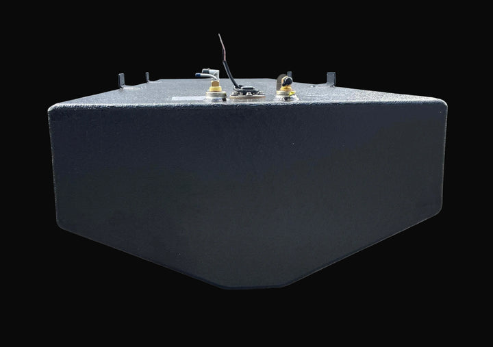 "Parker 25 Center Marine Fuel Tank - V-Bottom Profile View Showing Deadrise Angle and Fittings"