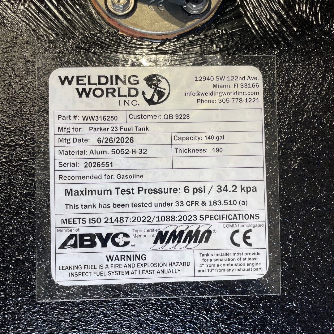 Parker 23 Fuel Tank (140 gal) | OEM Replacement