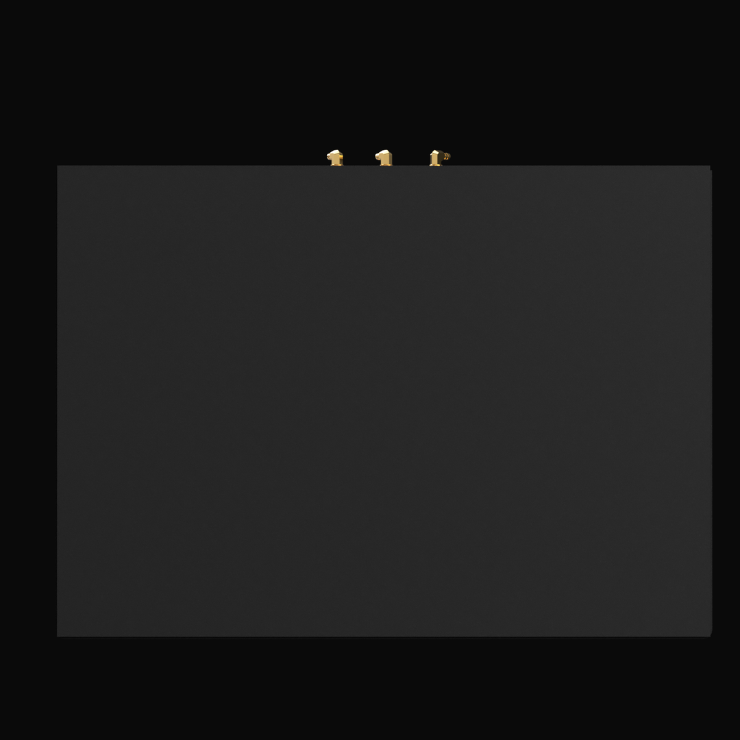 A direct top-down view of the dark grey, rectangular Intrepid 350 WA fuel tank is shown in this 3D render. Three brass-colored fittings are visible near the top edge.