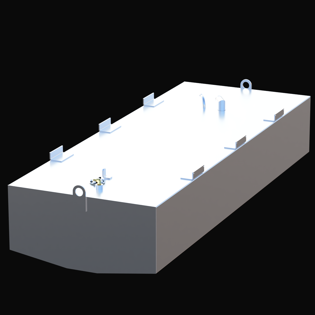 Mako 24 (1994) 126 gal aluminum Main fuel tank perspective view with mounting tabs and lifting eyes.