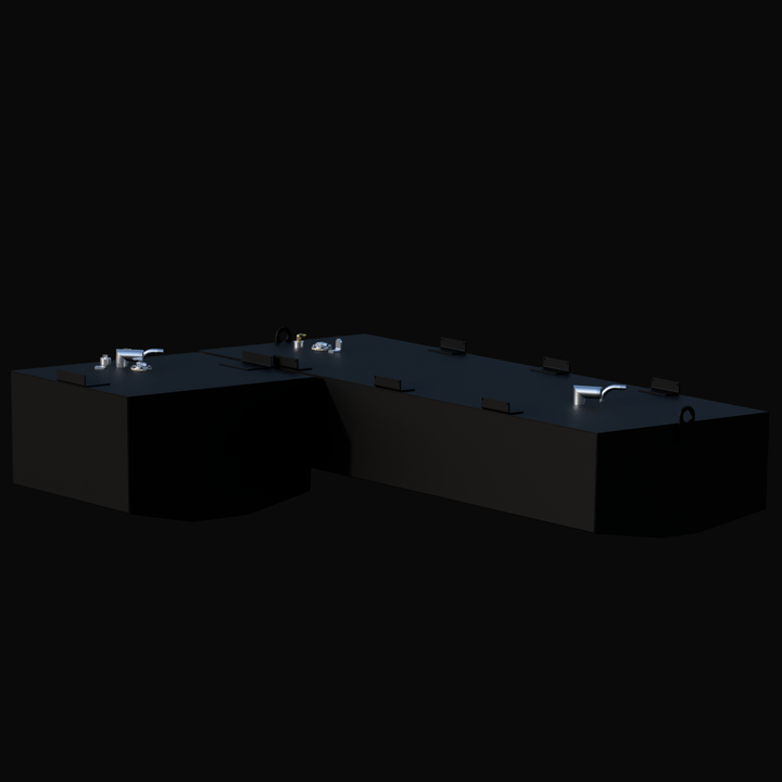 Dimensions of Mako 24 (1994) Aux fuel tank (49 gal): 30 inch length, 25 inch width, 16 7/8 inch height.