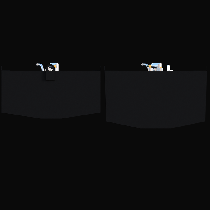End profile view of Mako 24 (1994) coated fuel tank set showing V-shaped hull deadrise and lifting eyes.