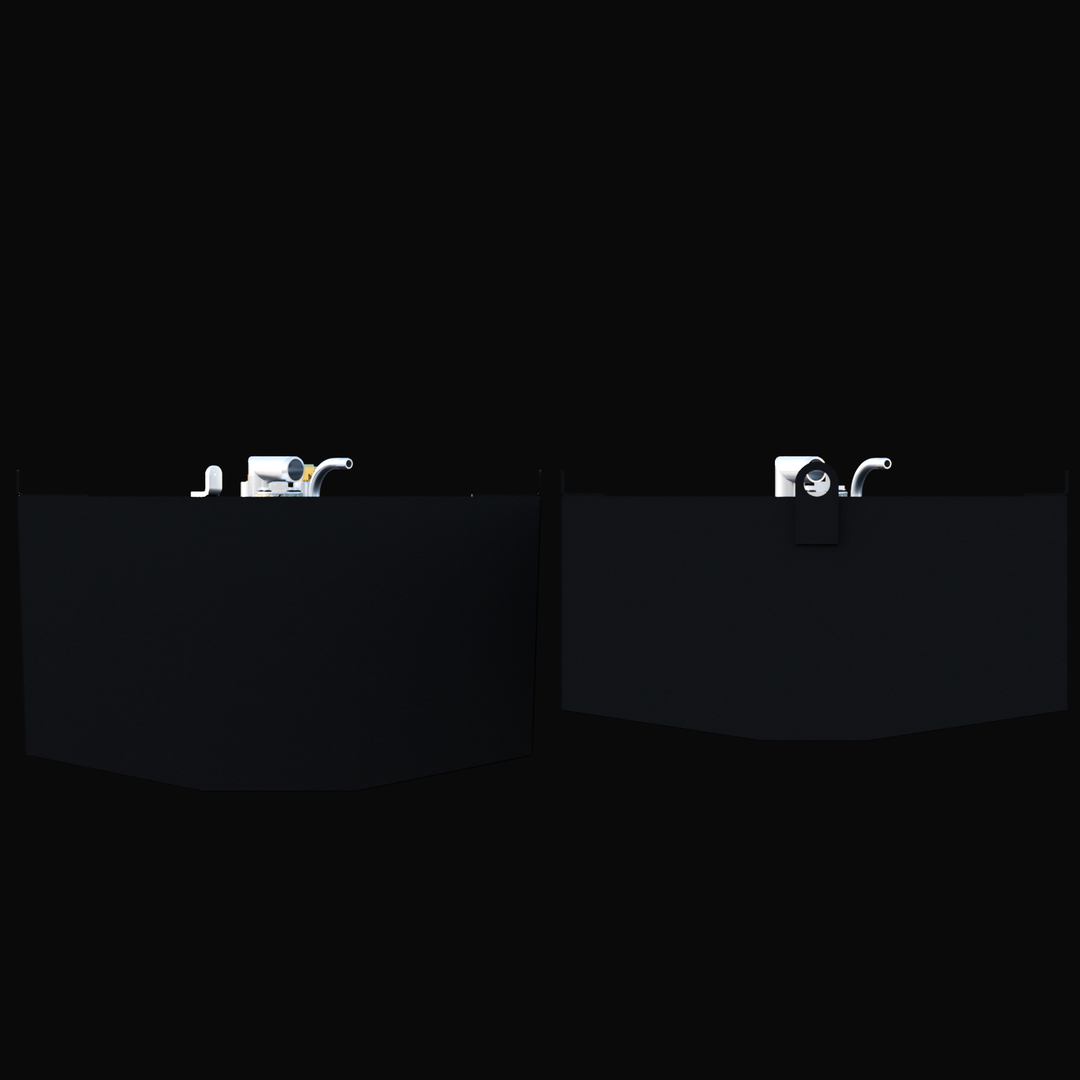 Mako 24 (1994) fuel tank set (Main & Aux) with protective coating, showing mounting tabs and lifting eyes.