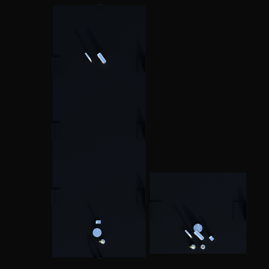 Overhead plan view of Mako 24 (1994) Main & Aux fuel tanks, showing fitting layout and mounting tabs.