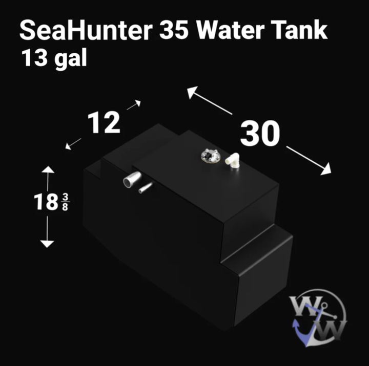 SeaHunter 35 combo tank with 311-gallon capacity for fuel and water, optimized for marine use