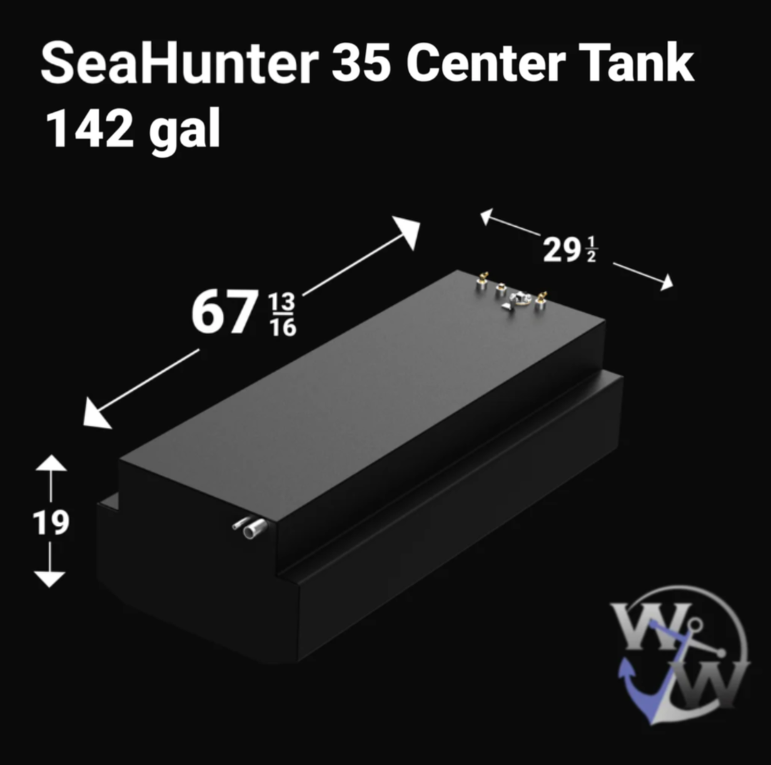 SeaHunter 35 combo tank with 311-gallon capacity for fuel and water, optimized for marine use