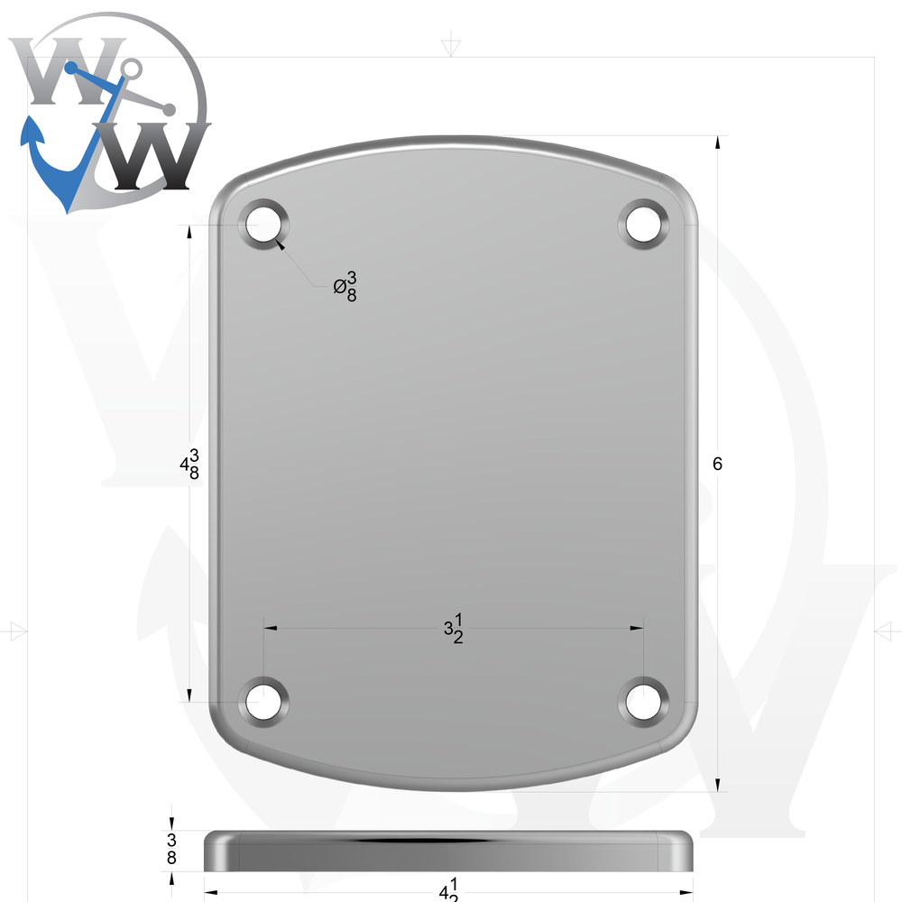 P2C 3/8" Thick 4.5" x 6" Oblong Aluminum Countersunk Pad - Spec Sheet Drawing