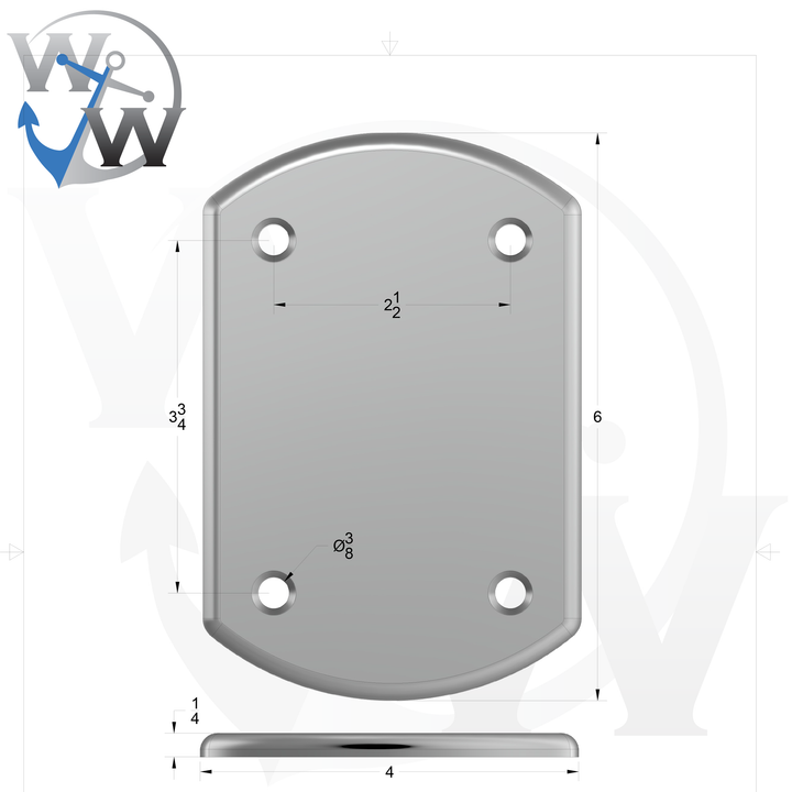 P4-A 1/4" Thick 4" x 6" Oblong Aluminum Countersunk Pad - Spec Sheet Drawing