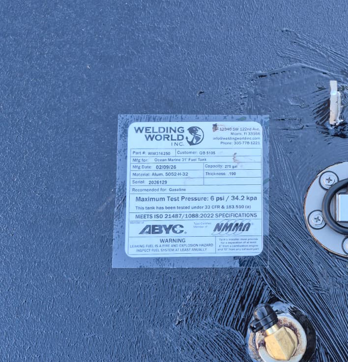 Ocean Master 31 Fuel Tank (275 gal)  | OEM Replacement - Welding World, Inc.