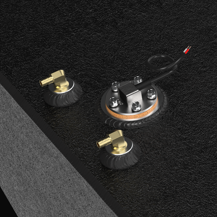 High-angle isometric view of the Renegade 32 replacement fuel tank in silver raw aluminum, displaying the full length, lifting eyes, and fuel sender unit.