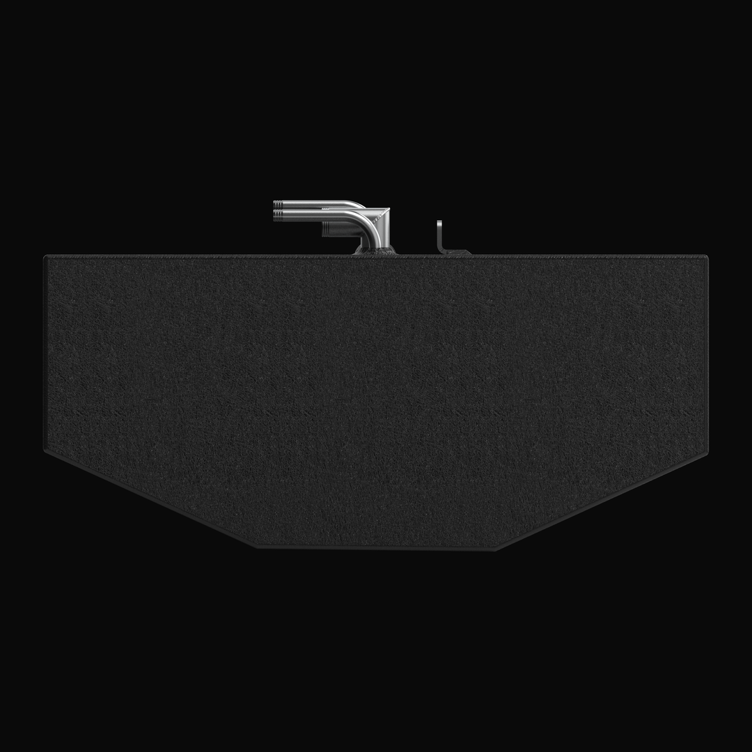 High-angle isometric view of the Renegade 32 replacement fuel tank in silver raw aluminum, displaying the full length, lifting eyes, and fuel sender unit.