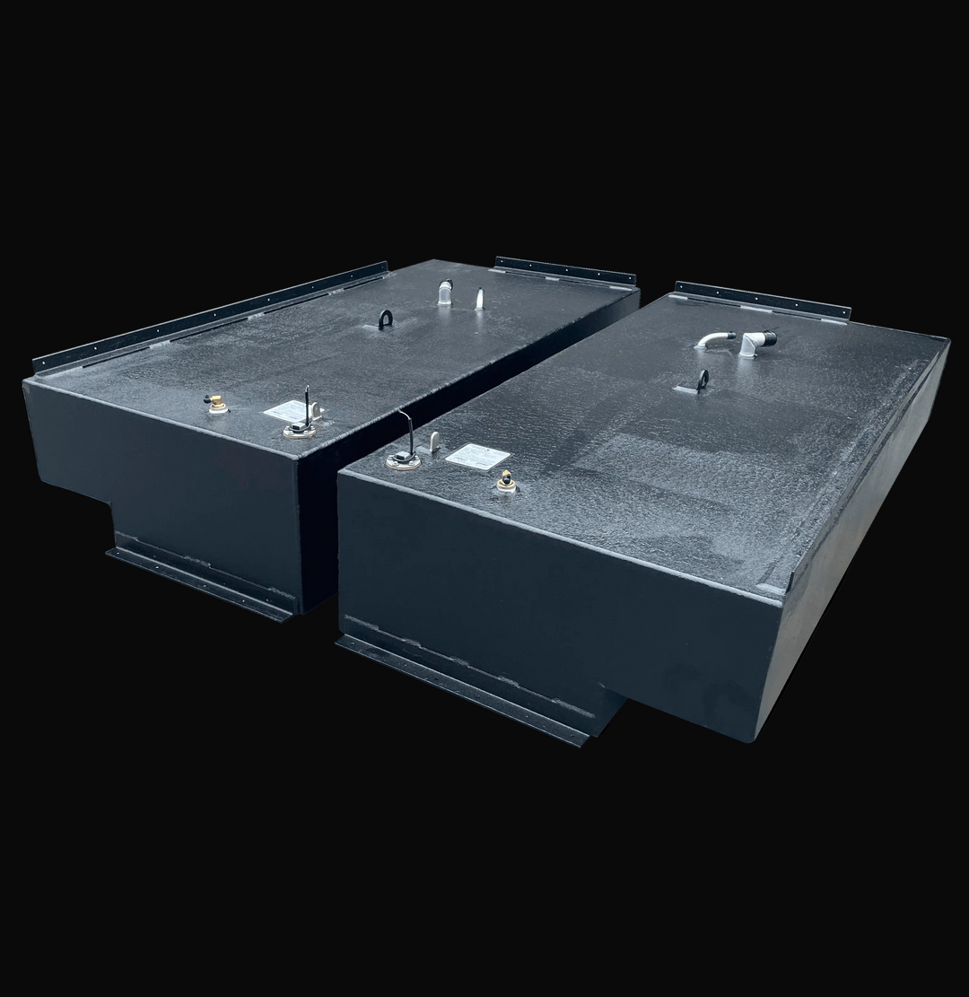 Two black metal platforms on a white background