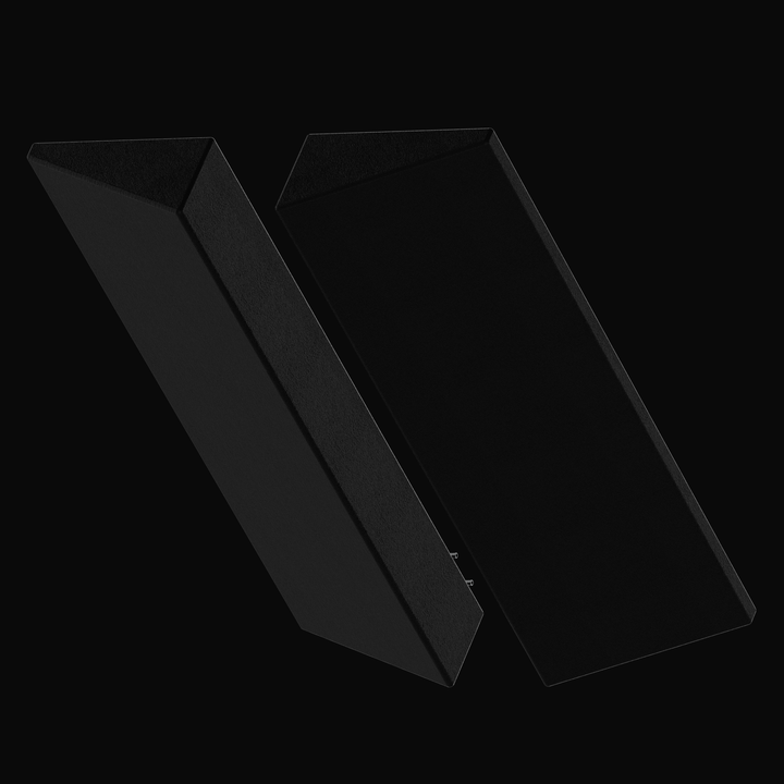 Underside 3D rendering of a 30-gallon port and starboard fuel tank set for a 2015-2026 Yellowfin 26 Hybrid, showcasing the specialized wedge-shaped hull contour and protective coal-tar epoxy finish for maximum corrosion resistance.