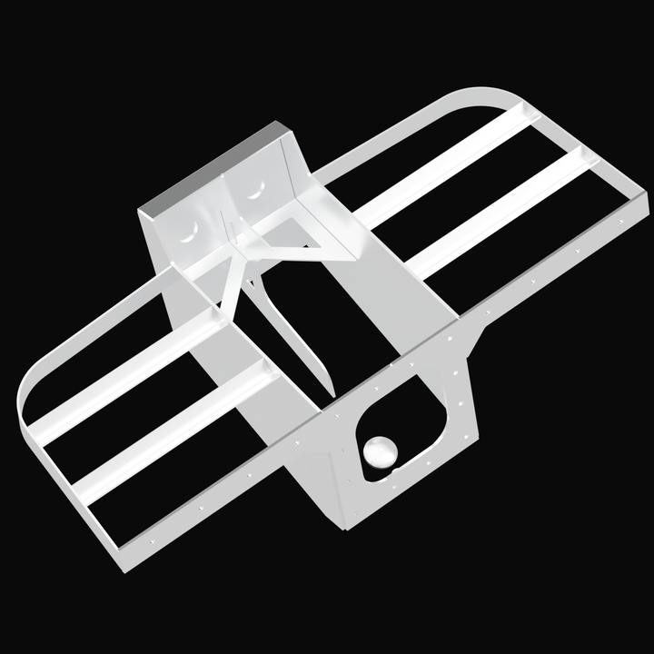 Apex single engine bracket for Albemarle 24, 1989 model, featuring a metallic frame with multiple support beams and a central cutout, displayed against a black background