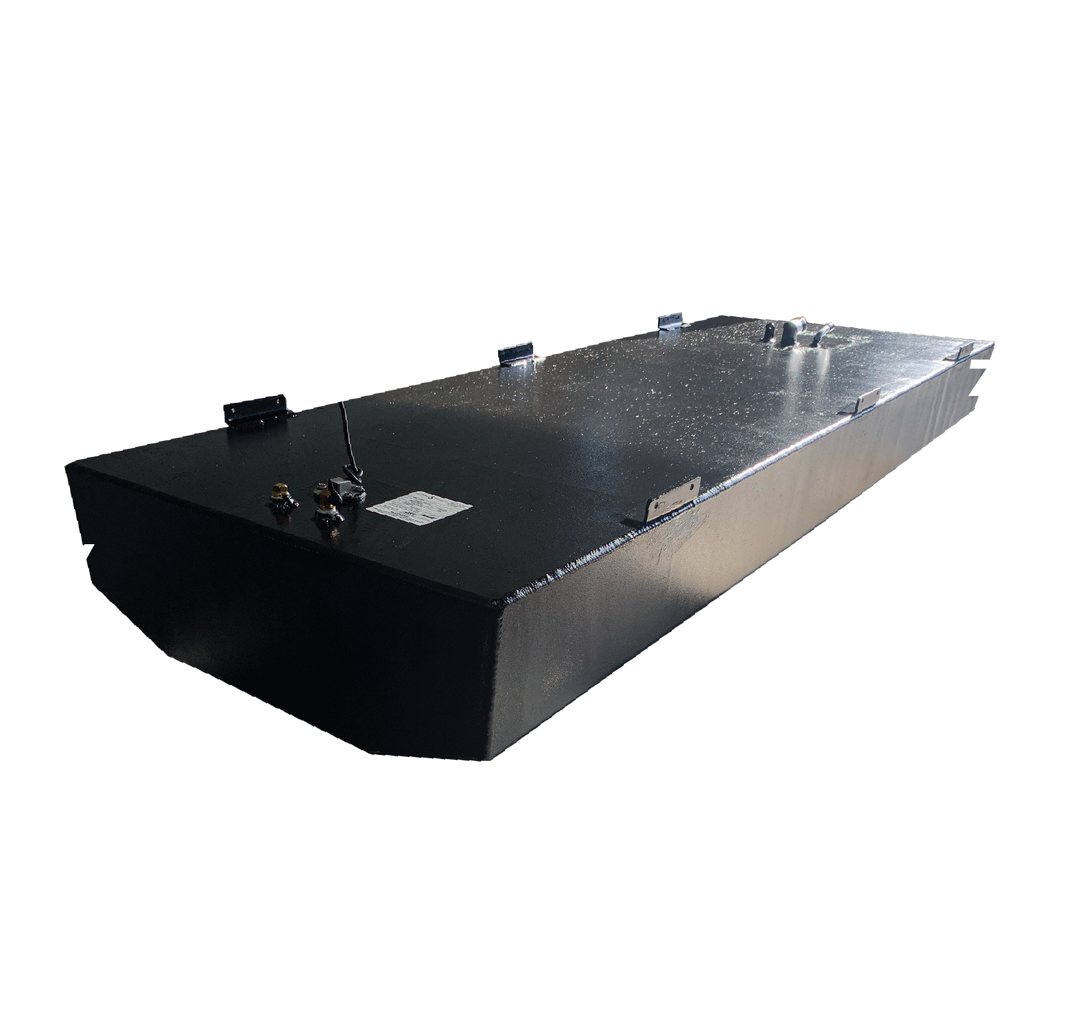 Angler 22 FX belly fuel tank designed for models 2003 and up, featuring a capacity of 110 gallons. The tank measures 90 inches in length, 33 inches in width, and 10 inches in height, with a material thickness of 0.190 inches