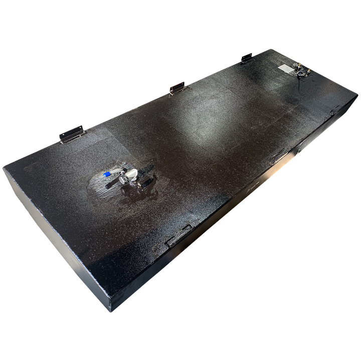 OEM replacement belly fuel tank for Angler 22 FX, featuring a sleek black surface with fuel fittings and a smooth design, suitable for 110-gallon capacity