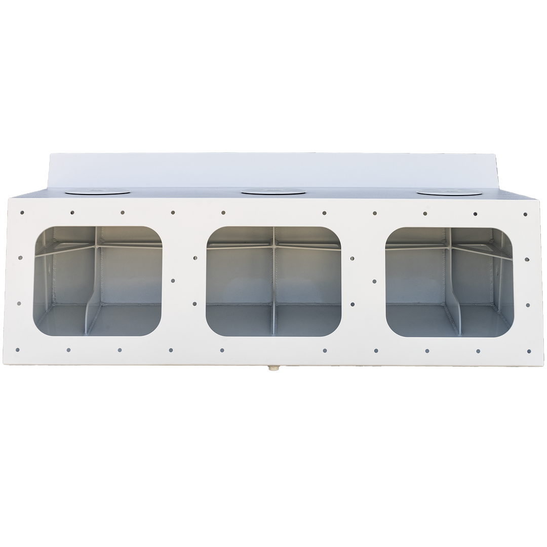Apex Triple NSP 3-Engine Bracket featuring a white exterior with three rectangular openings, designed for engine mounting, showcasing an interior structure divided into compartments.