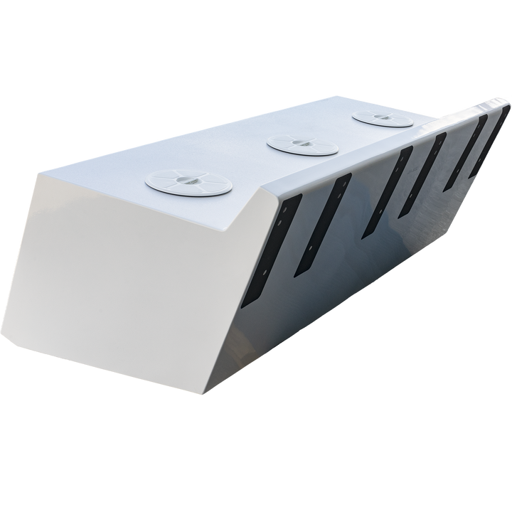 Apex Triple NSP 3-Engine Bracket featuring a sleek, white design with three circular engine mounts on top and vertical slits on the sides, set against a transparent checkered background