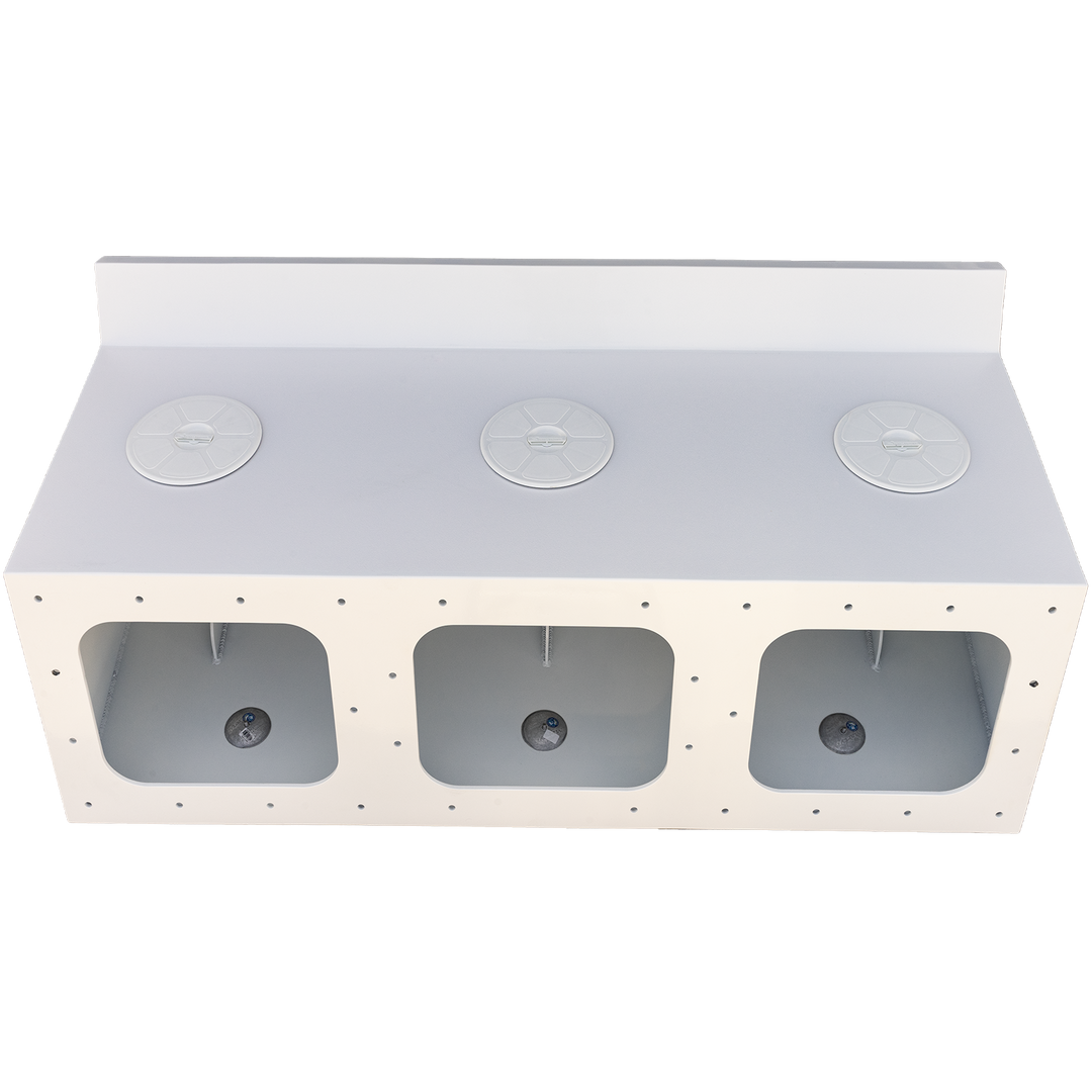 Apex Triple NSP 3-Engine Bracket, featuring a white, rectangular structure with three circular openings on top and three rounded compartments below, designed for mounting three engines