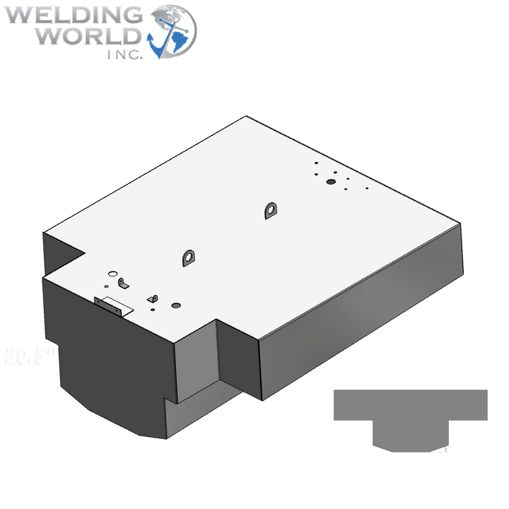 Diagram of a Bertram 28 Flybridge belly fuel tank, featuring dimensions of 57.5 inches by 51 inches by 20.5 inches, made from .190-inch thick material, with a capacity of 190 gallons and a shipping weight of 190 pounds. The image includes a back view and labels for the tank's specifications