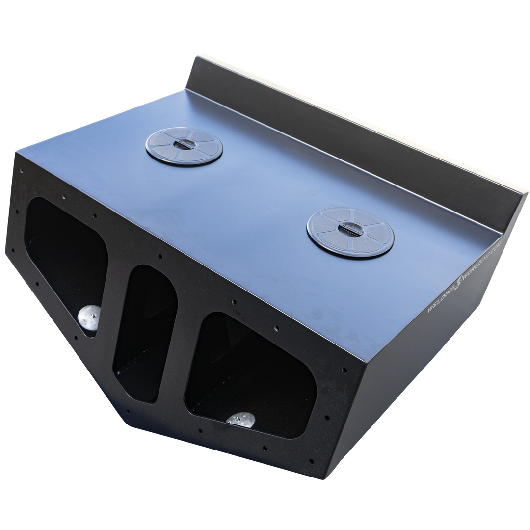 Black Ops High Flotation Twin Outboard Engine Bracket, a sturdy metal mounting platform with two circular attachment points on top and open compartments on the front, designed for supporting twin outboard engines on a boat