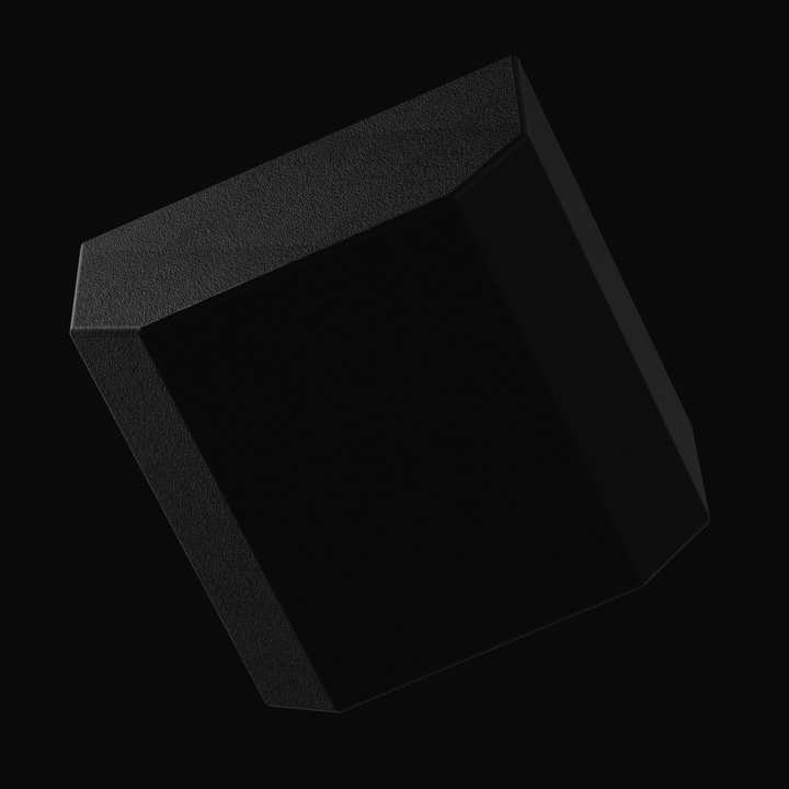 Bottom-perspective 3D rendering of a BlueWater 23 freshwater tank, showcasing the tapered hull-fit geometry and textured black coal-tar epoxy finish on a solid black background.