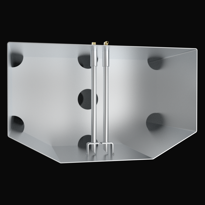 Internal 3D cross-section of a 128-gallon BlueWater 2350 Sport fuel tank, showcasing dual aluminum pickup tubes with support brackets and a heavy-duty baffle system with circular flow ports for superior offshore fuel stability.