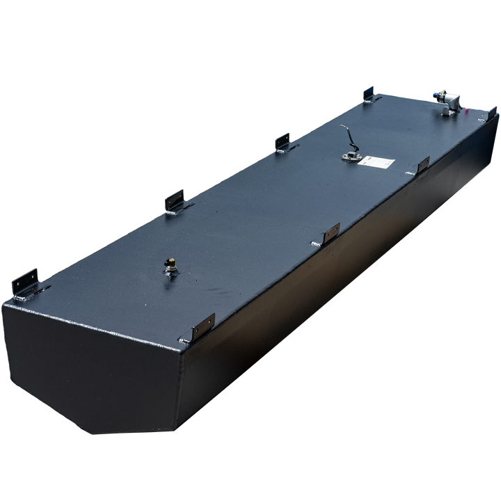 A close-up of a product label for a Welding World Inc. WW-T-250 fuel tank, customer Total Boat Services. It was manufactured on July 14, 2021, for a Sailfish 26', with a capacity of 147 gallons. The tank is made from 0.190-inch thick Aluminum 5052-H-32, has serial number 202133, and is recommended for gasoline. It lists a maximum test pressure of 9 psi / 34.5 kpa and states it meets 33 CFR § 183.510 (a), ISO 8846 and 10088 specifications. The label also shows memberships with ABYC and NMMA
