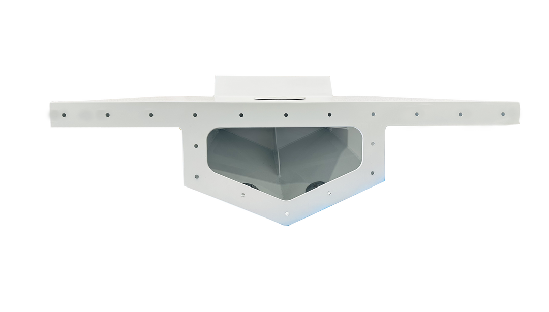 A single engine bracket for a boat, made of aluminum with a TIG welded joint, in a silver color.