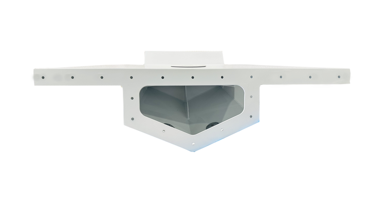 A single engine bracket for a boat, made of aluminum with a TIG welded joint, in a silver color.