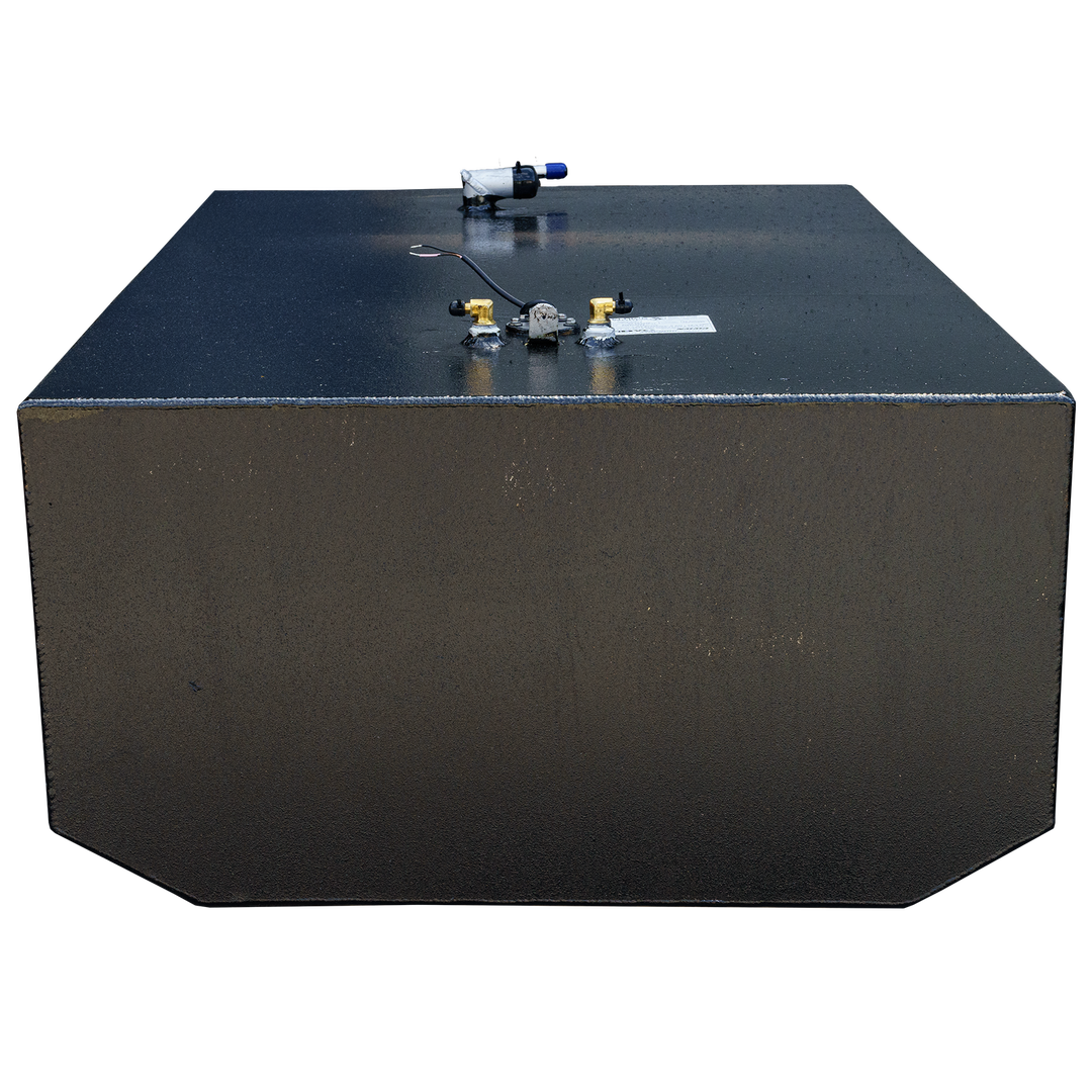 2006 Cobia 254 OEM replacement fuel tank with a capacity of 150 gallons, featuring a flat top and side design, equipped with fuel fittings and a vent