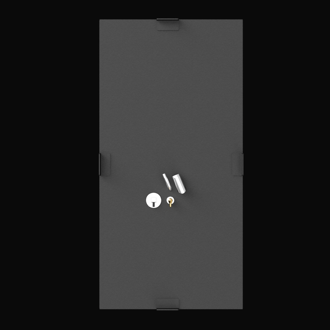 Top view of a black 30-gallon marine fuel tank for a 1995 Cobia Caribbean 17.4, showing centered mounting brackets and three fittings: a vent tube, fill tube, and sender unit grouped slightly right of center.