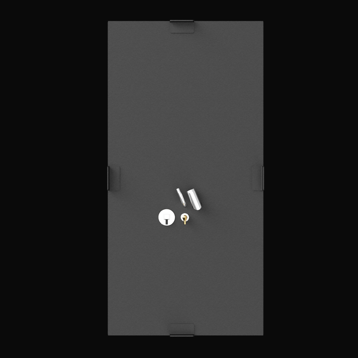 Top view of a black 30-gallon marine fuel tank for a 1995 Cobia Caribbean 17.4, showing centered mounting brackets and three fittings: a vent tube, fill tube, and sender unit grouped slightly right of center.