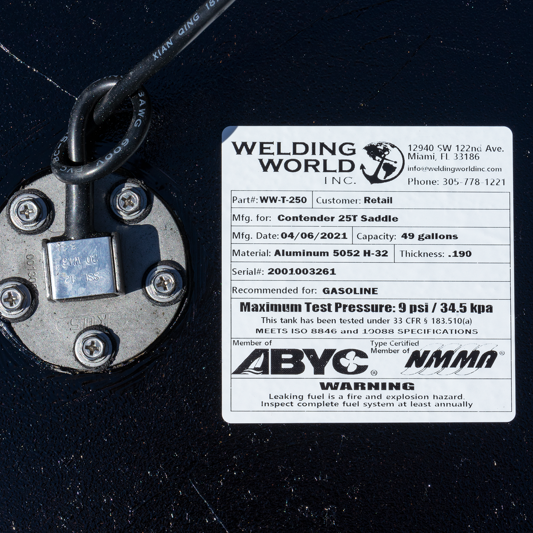 Contender 25 Open Extended Capacity 3 Fuel Tank Combo Kit -1 Belly (180 gal.) & 2 Extended (48 gal.) Saddle Tanks - Welding World, Inc.