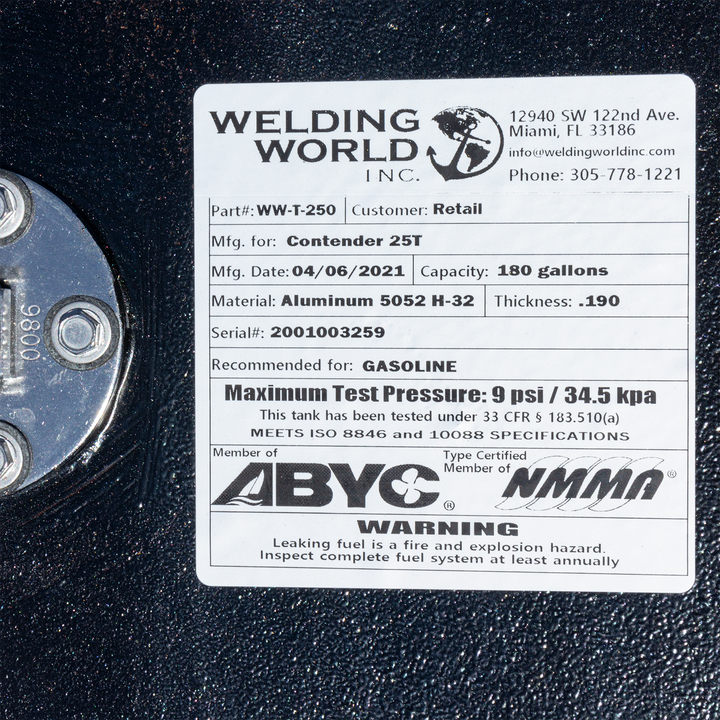 Contender 25 Open Extended Capacity 3 Fuel Tank Combo Kit -1 Belly (180 gal.) & 2 Extended (48 gal.) Saddle Tanks - Welding World, Inc.