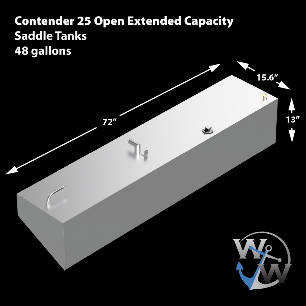 Contender 25 Open Extended Capacity 3 Fuel Tank Combo Kit -1 Belly (180 gal.) & 2 Extended (48 gal.) Saddle Tanks - Welding World, Inc.