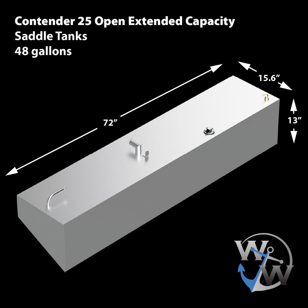 Contender 25 Open Extended Capacity 3 Fuel Tank Combo Kit -1 Belly (180 gal.) & 2 Extended (48 gal.) Saddle Tanks - Welding World, Inc.
