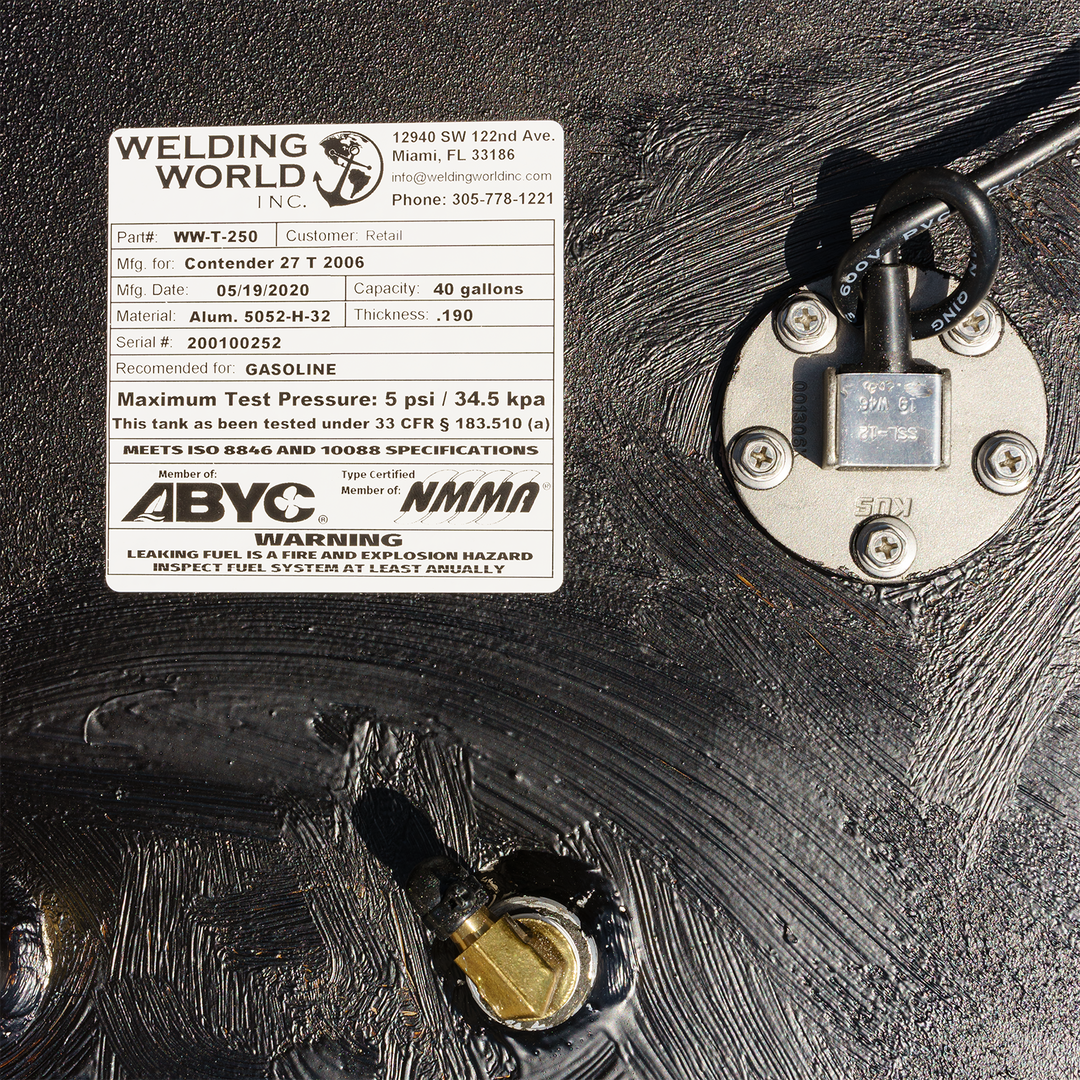 Contender 27 T 2006 OEM Replacement 3 Fuel Tank Combo Kit  - 1 Belly (105 gal.) & 2 Saddle Tanks (52 gal.) each. - Welding World, Inc.